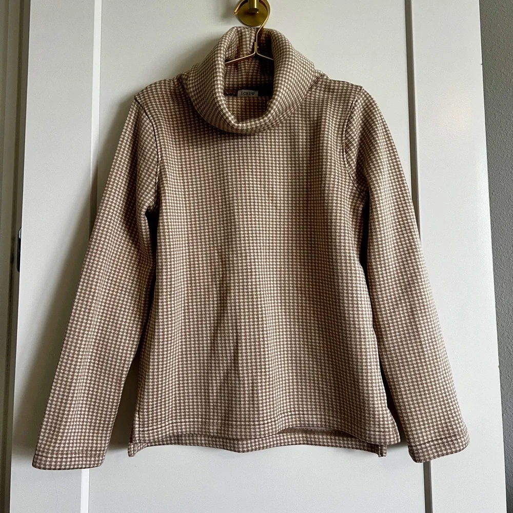 EUC J.Crew Houndstooth Funnel Neck Sweater Beige Cream Pullover Cozy Size S - Picture 4 of 14